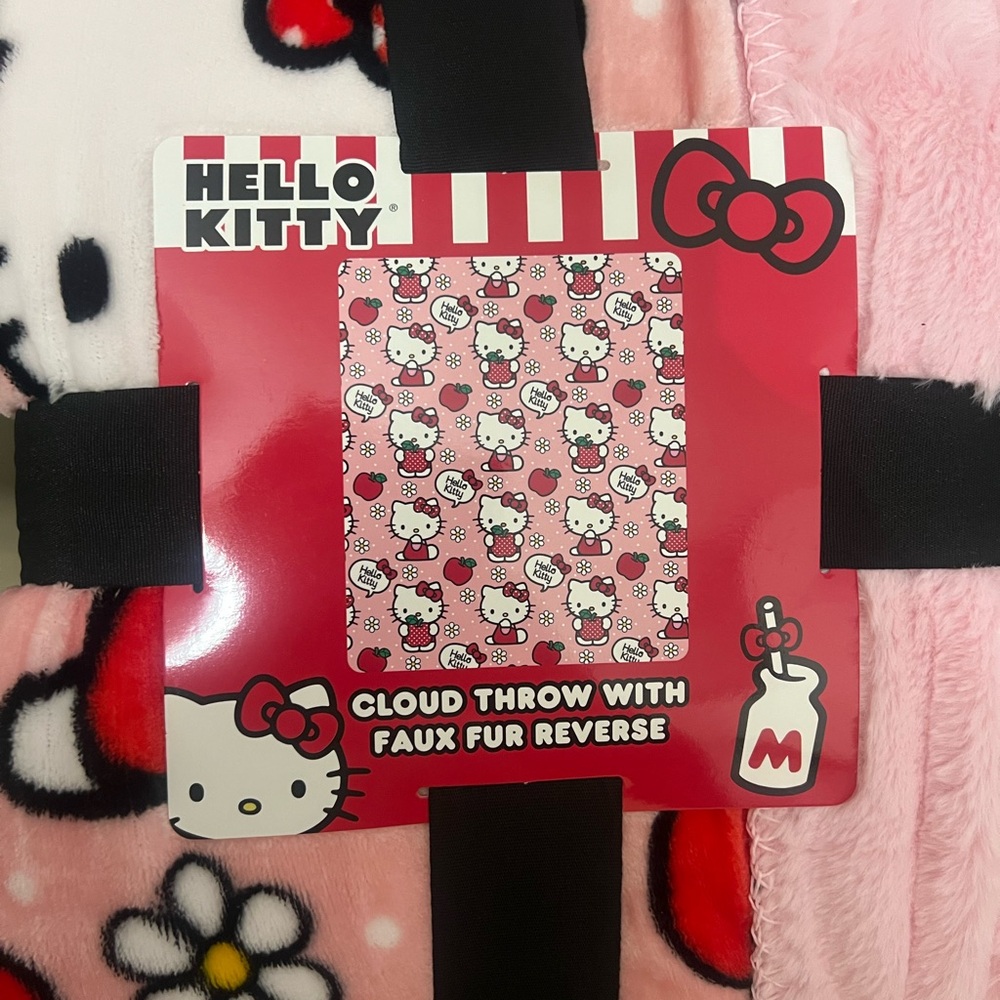 Hello Kitty Pink and White Faux Fur Throw